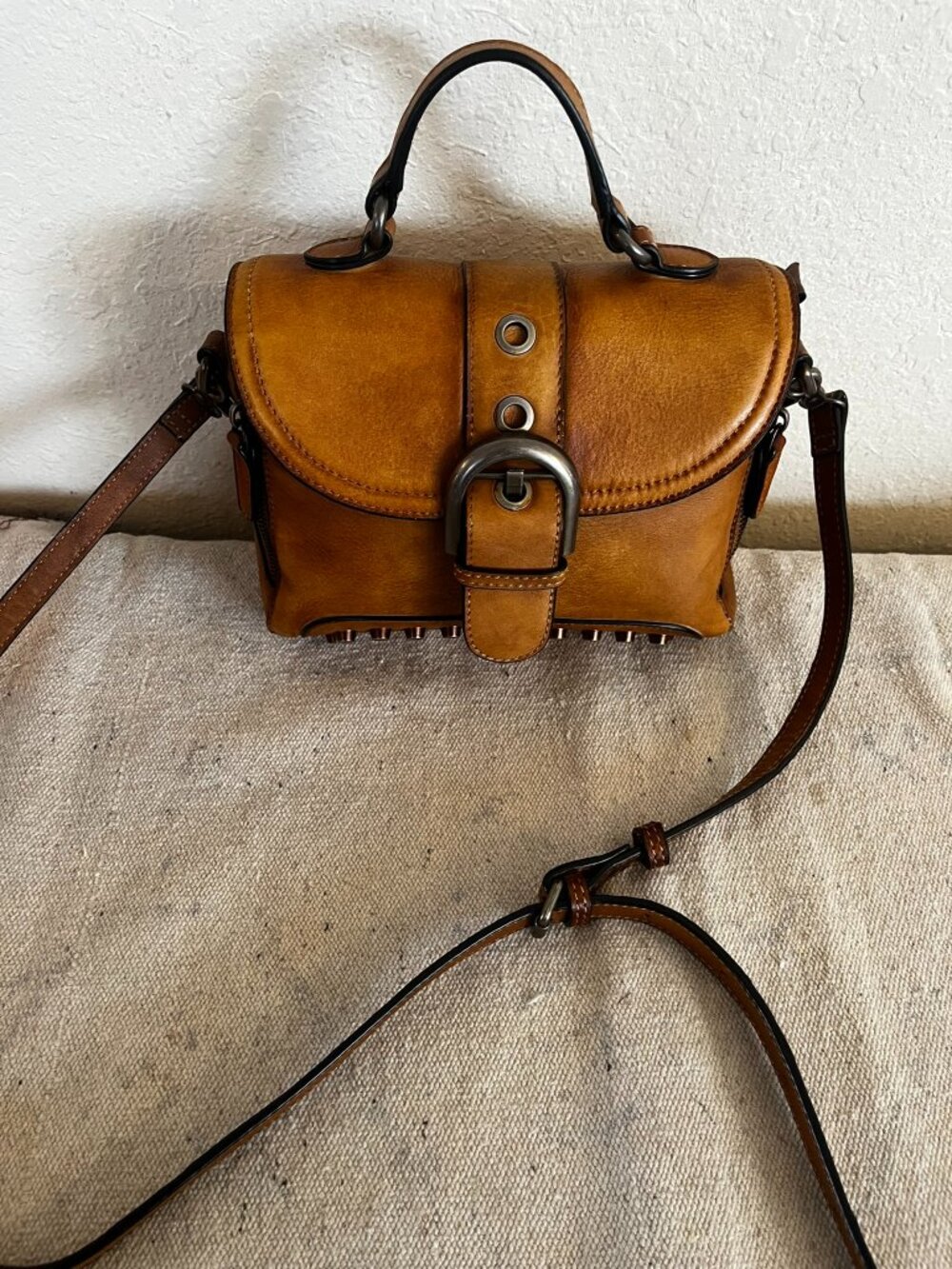 IVTG Woman's Rivets Leather Studded Farm-House Crossbody/Hand/Shoulder Bag